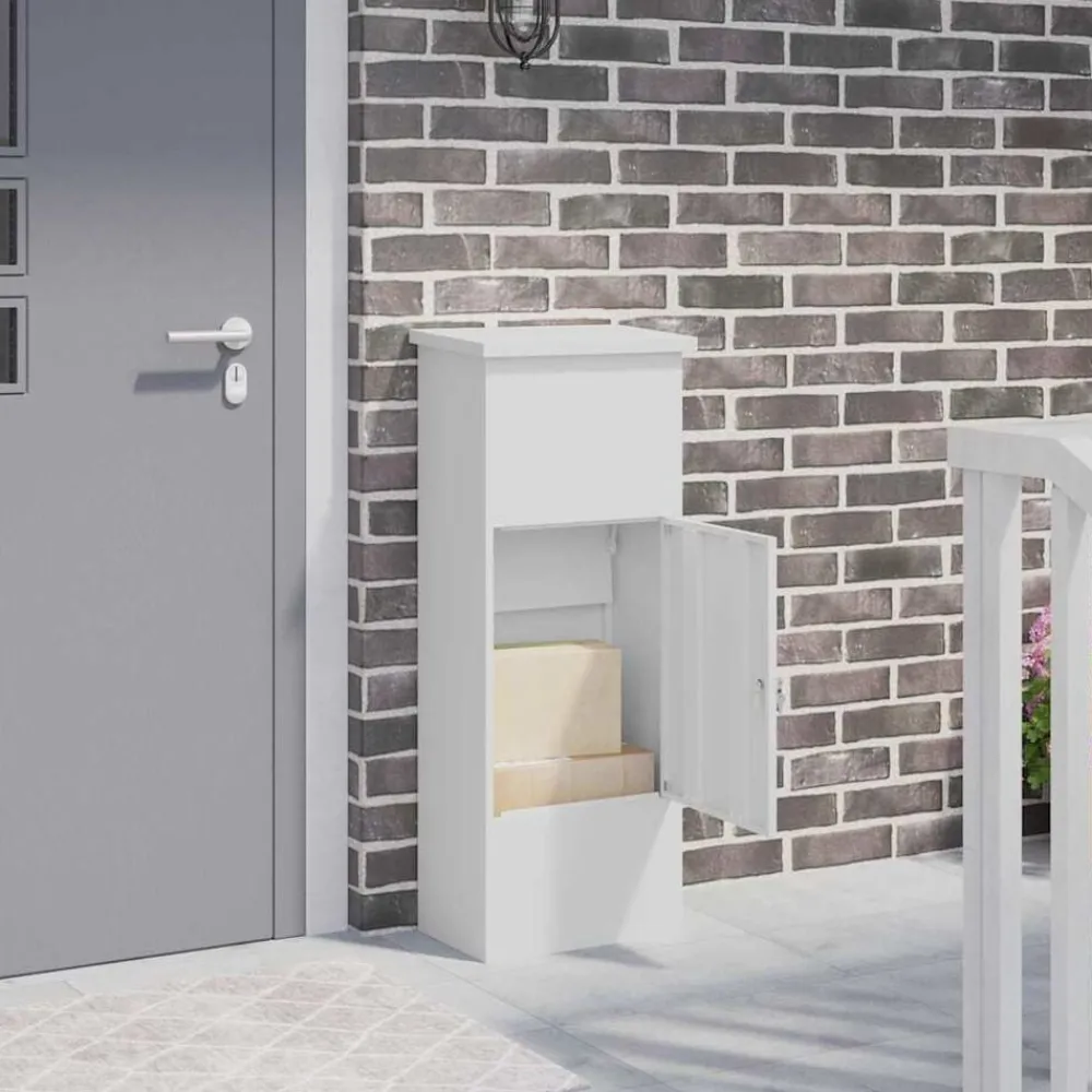 Décorations-vidaXL Boîte de dépôt de colis 44,5 x 29 x 110,5 cm Acier Blanc