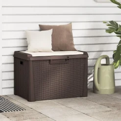 Mobilier De Jardin-vidaXL Boîte de rangement jardin coussin de siège 125 L PP Marron