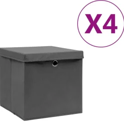 Produits Ménagers-vidaXL Boîtes de rangement avec couvercles 4 pcs 28x28x28 cm Gris grey with lids