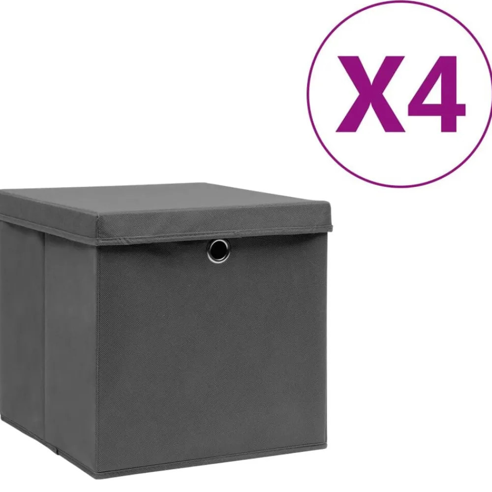 Produits Ménagers-vidaXL Boîtes de rangement avec couvercles 4 pcs 28x28x28 cm Gris grey with lids