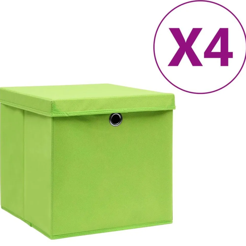Produits Ménagers-vidaXL Boîtes de rangement avec couvercles 4 pcs 28x28x28 cm Vert Vert avec couvercles
