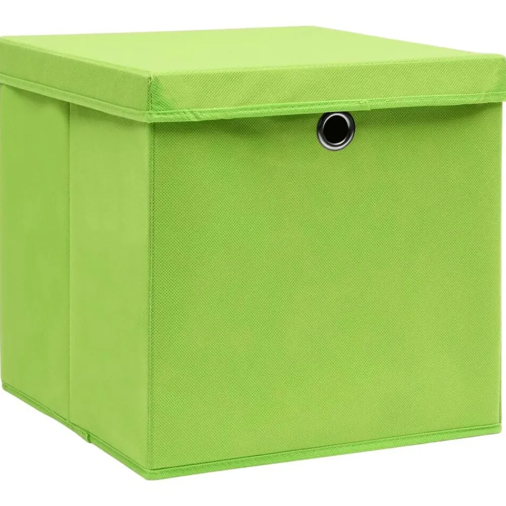 Produits Ménagers-vidaXL Boîtes de rangement avec couvercles 4 pcs 28x28x28 cm Vert Vert avec couvercles