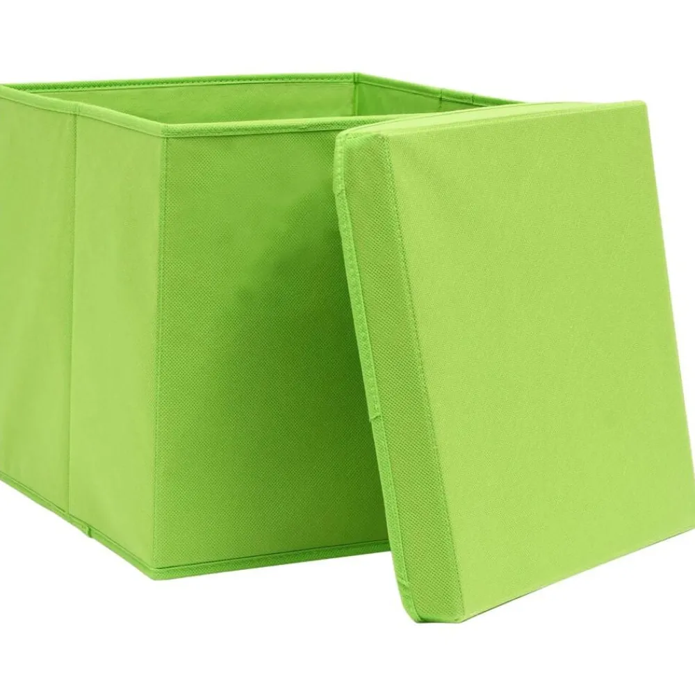 Produits Ménagers-vidaXL Boîtes de rangement avec couvercles 4 pcs 28x28x28 cm Vert Vert avec couvercles