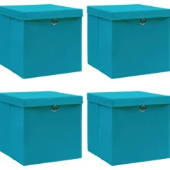 vidaXL Boîtes de rangement et couvercles 4 pcs Bleu 32x32x32 cm Tissu