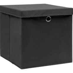 Produits Ménagers-vidaXL Boîtes de rangement avec couvercle 4 pcs Noir 32x32x32 cm Tissu Noir avec couvercles