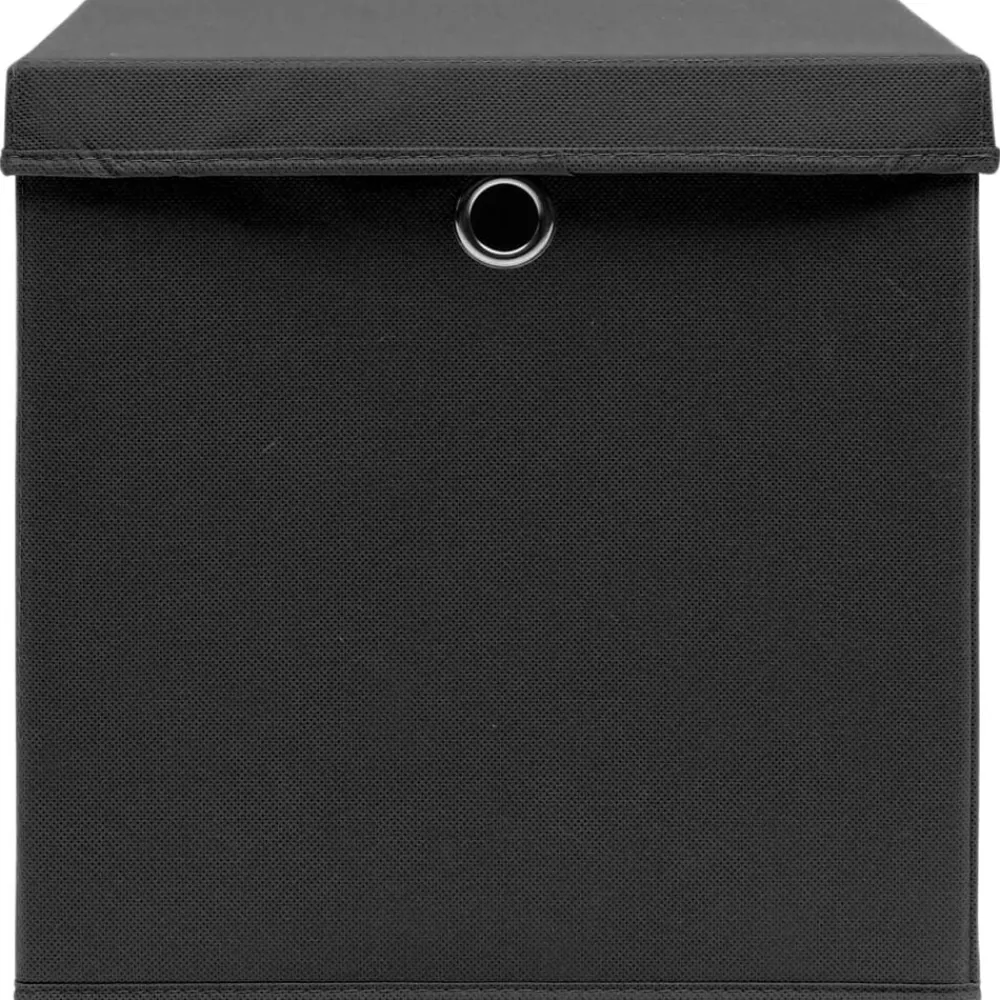 Produits Ménagers-vidaXL Boîtes de rangement avec couvercle 4 pcs Noir 32x32x32 cm Tissu Noir avec couvercles