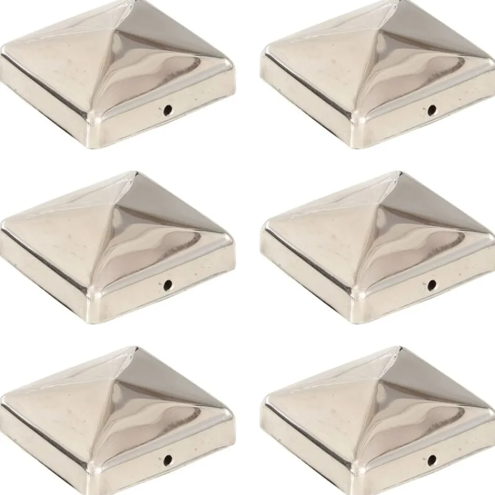 vidaXL Bouchons de poteau de clôture pyramidaux 6 pcs Inox 71x71 mm