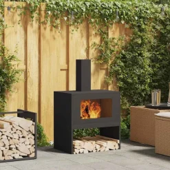Cheminées-vidaXL Braise Noir 60 x 40 x 96 cm Acier Acier laminé &agrave; froid/noir