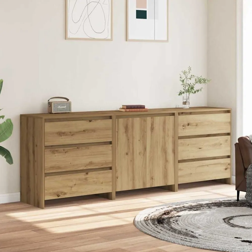 vidaXL Buffet 3 pcs chêne artisanal bois d'ingénierie