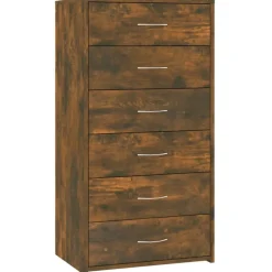 vidaXL Buffet avec 6 tiroirs Chêne fumé 50x34x96 cm Bois d'ingénierie