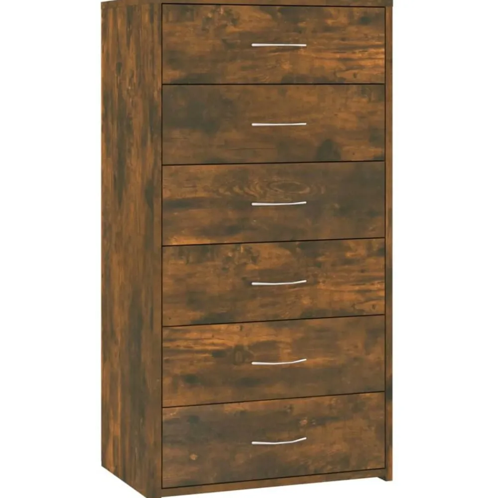 vidaXL Buffet avec 6 tiroirs Chêne fumé 50x34x96 cm Bois d'ingénierie