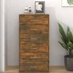 vidaXL Buffet avec 6 tiroirs Chêne fumé 50x34x96 cm Bois d'ingénierie
