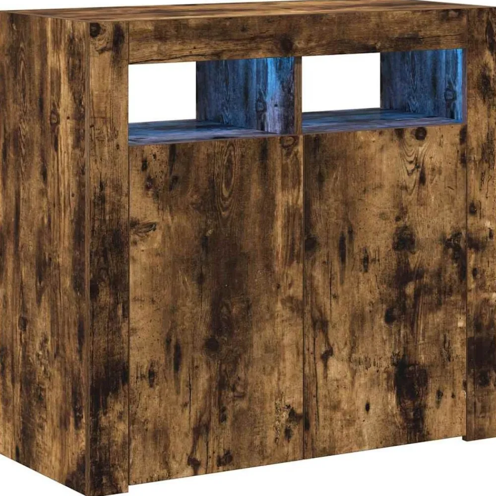 Armoires & Meubles De Rangement-vidaXL Buffet avec lumières LED chêne fumé 80x35x75 cm Chêne fumé