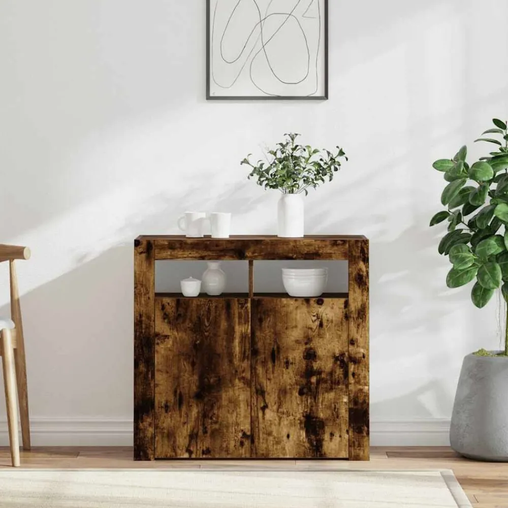 Armoires & Meubles De Rangement-vidaXL Buffet avec lumières LED chêne fumé 80x35x75 cm Chêne fumé