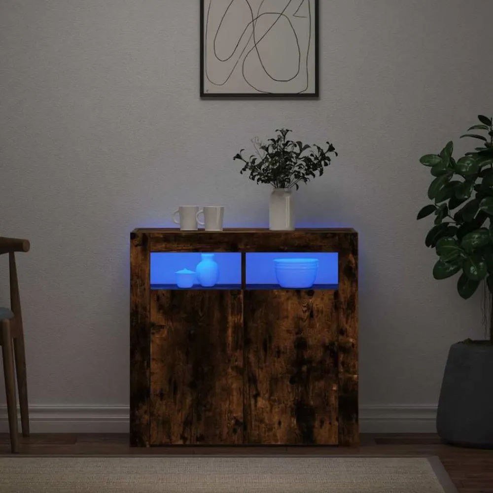Armoires & Meubles De Rangement-vidaXL Buffet avec lumières LED chêne fumé 80x35x75 cm Chêne fumé