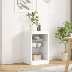 Armoires & Meubles De Rangement-vidaXL Buffet avec lumières LED 41x37x67 cm Blanc