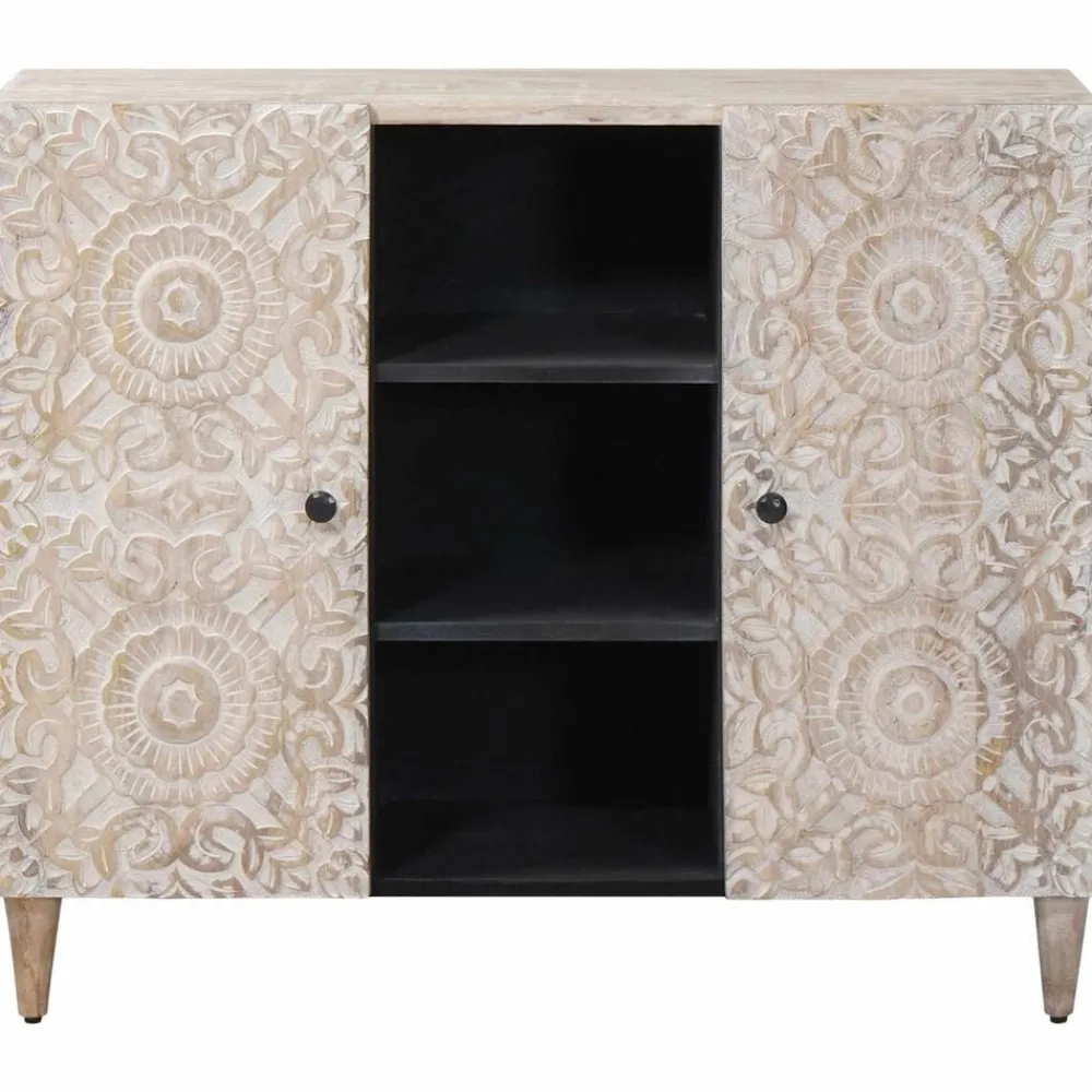 Armoires & Meubles De Rangement-vidaXL Buffet avec porte 90 x 33,5 x 75 cm Bois de mangue massif Blanc