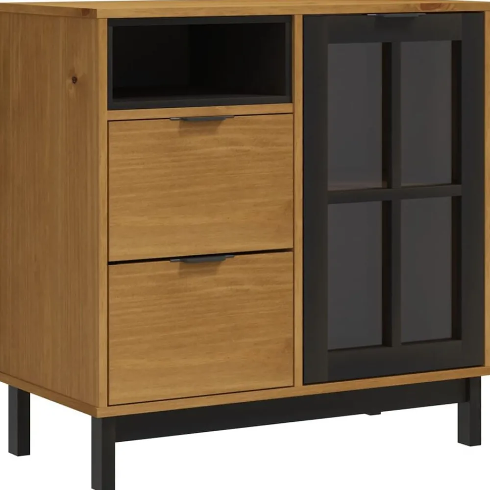 Armoires & Meubles De Rangement-vidaXL Buffet avec porte vitrée FLAM 80x40x80 cm bois massif de pin