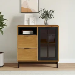 Armoires & Meubles De Rangement-vidaXL Buffet avec porte vitrée FLAM 80x40x80 cm bois massif de pin