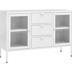Armoires & Meubles De Rangement-vidaXL Buffet 105x35x70 cm Acier et verre trempé Blanc