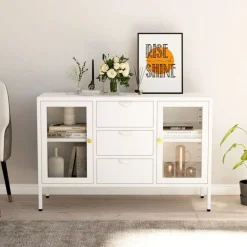 Armoires & Meubles De Rangement-vidaXL Buffet 105x35x70 cm Acier et verre trempé Blanc
