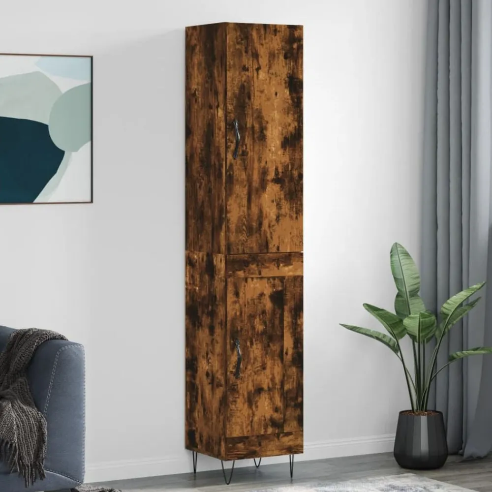 Armoires & Meubles De Rangement-vidaXL Buffet haut Chêne fumé 34,5x34x180 cm Bois d'ingénierie Chêne fumé