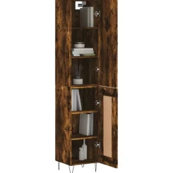 Armoires & Meubles De Rangement-vidaXL Buffet haut Chêne fumé 34,5x34x180 cm Bois d'ingénierie Chêne fumé