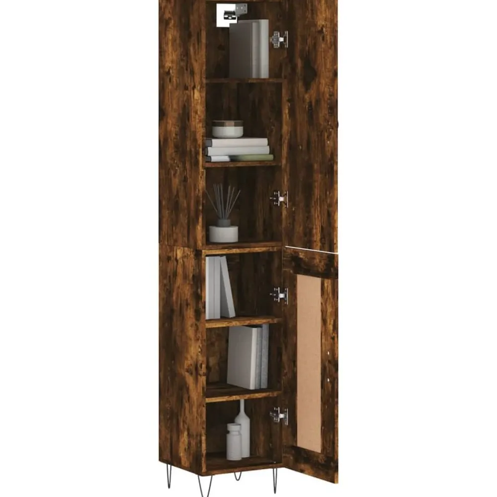 Armoires & Meubles De Rangement-vidaXL Buffet haut Chêne fumé 34,5x34x180 cm Bois d'ingénierie Chêne fumé