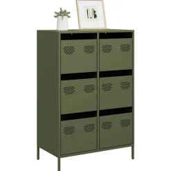 Armoires & Meubles De Rangement-vidaXL Buffet haut olive 68x39x101,5 cm acier Vert