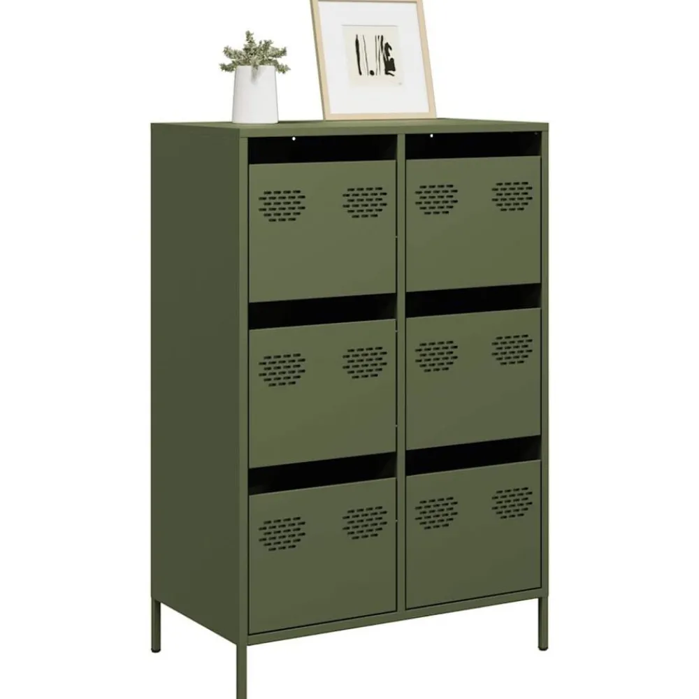 Armoires & Meubles De Rangement-vidaXL Buffet haut olive 68x39x101,5 cm acier Vert