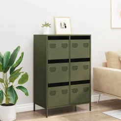 Armoires & Meubles De Rangement-vidaXL Buffet haut olive 68x39x101,5 cm acier Vert