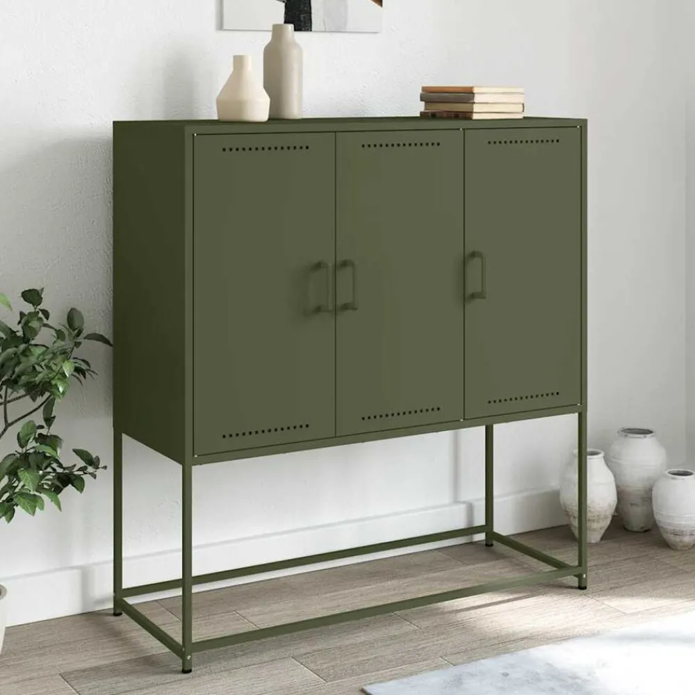 vidaXL Buffet haut olive 100,5x39x107 cm acier