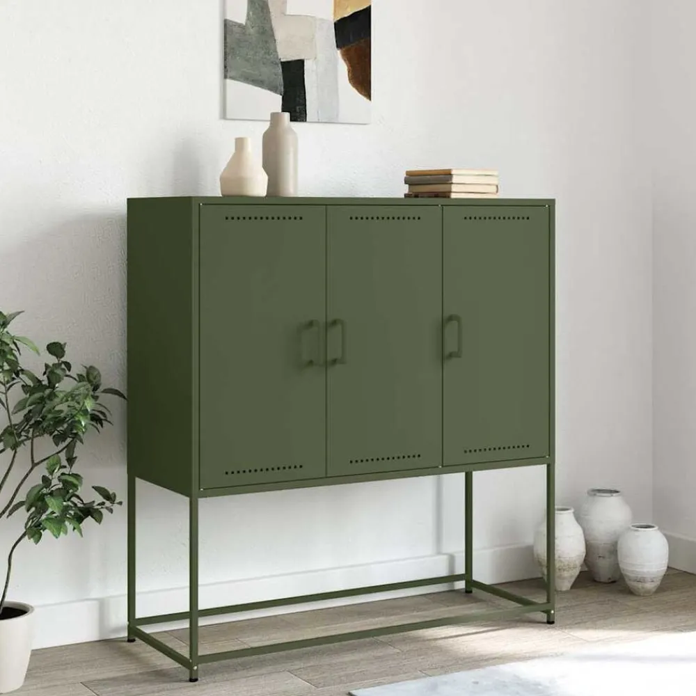 vidaXL Buffet haut olive 100,5x39x107 cm acier