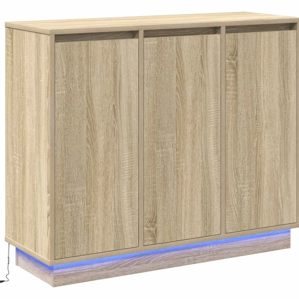 Tables-vidaXL Buffet LED Chêne Sonoma 90 x 32 x 75 cm Bois d'ingénierie Chêne sonoma