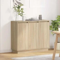 Tables-vidaXL Buffet LED Chêne Sonoma 90 x 32 x 75 cm Bois d'ingénierie Ch&ecirc;ne sonoma