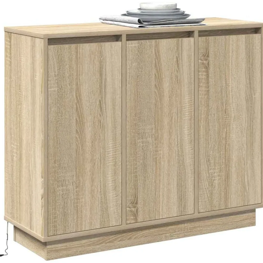 Tables-vidaXL Buffet LED Chêne Sonoma 90 x 32 x 75 cm Bois d'ingénierie Chêne sonoma