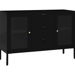 Armoires & Meubles De Rangement-vidaXL Buffet 105x35x70 cm Acier et verre trempé Noir