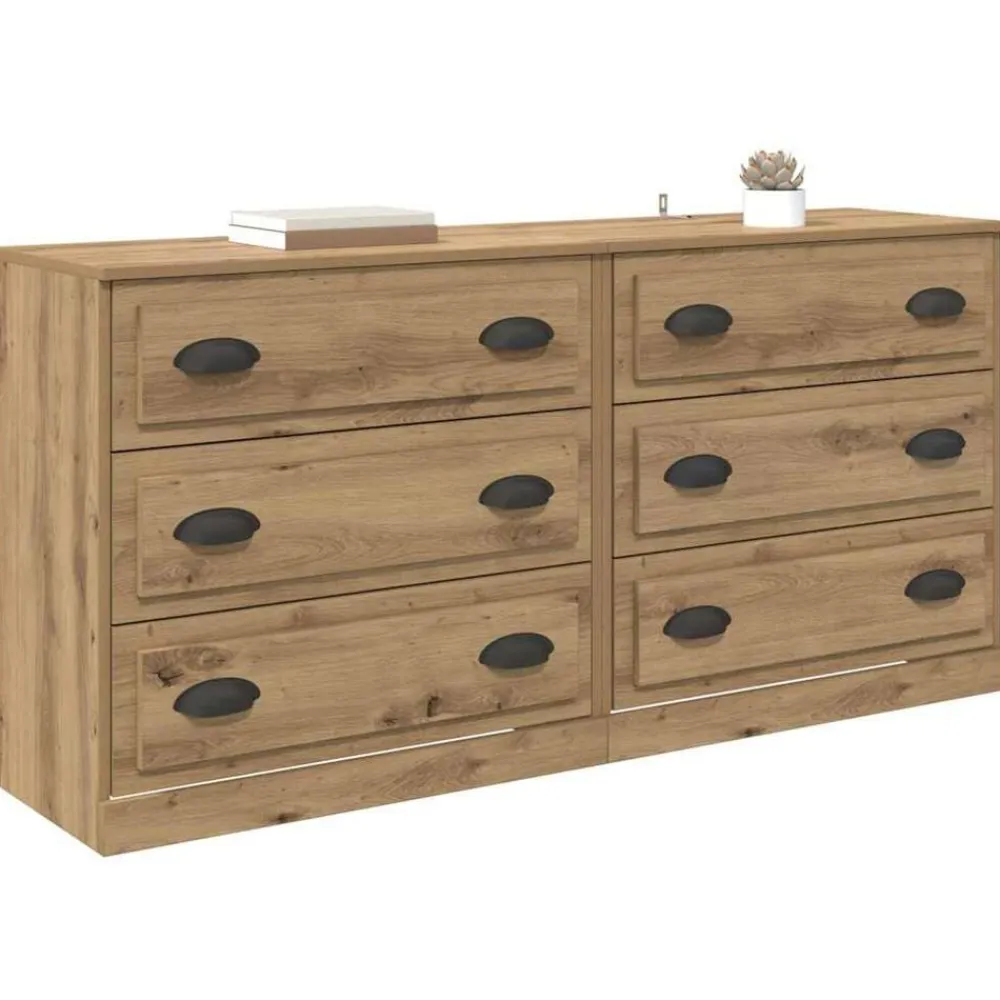 vidaXL Buffets avec tiroir 2 pcs Chêne artisanal 70 x 35,5 x 67,5 cm