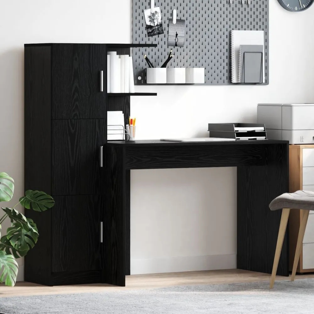 Meubles De Bureau-vidaXL Bureau 2 pcs Chêne noir Chêne noir