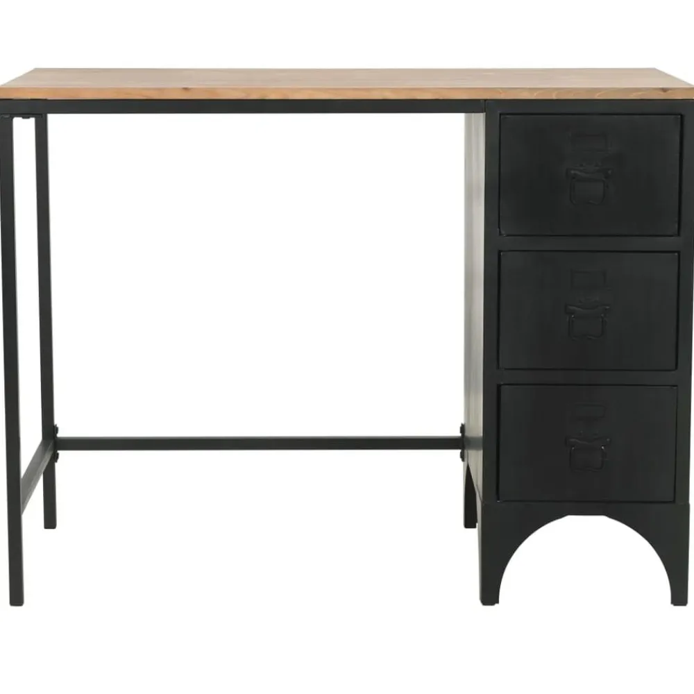 Meubles De Bureau-vidaXL Bureau à piédestal unique Bois de sapin et acier 100x50x76 cm