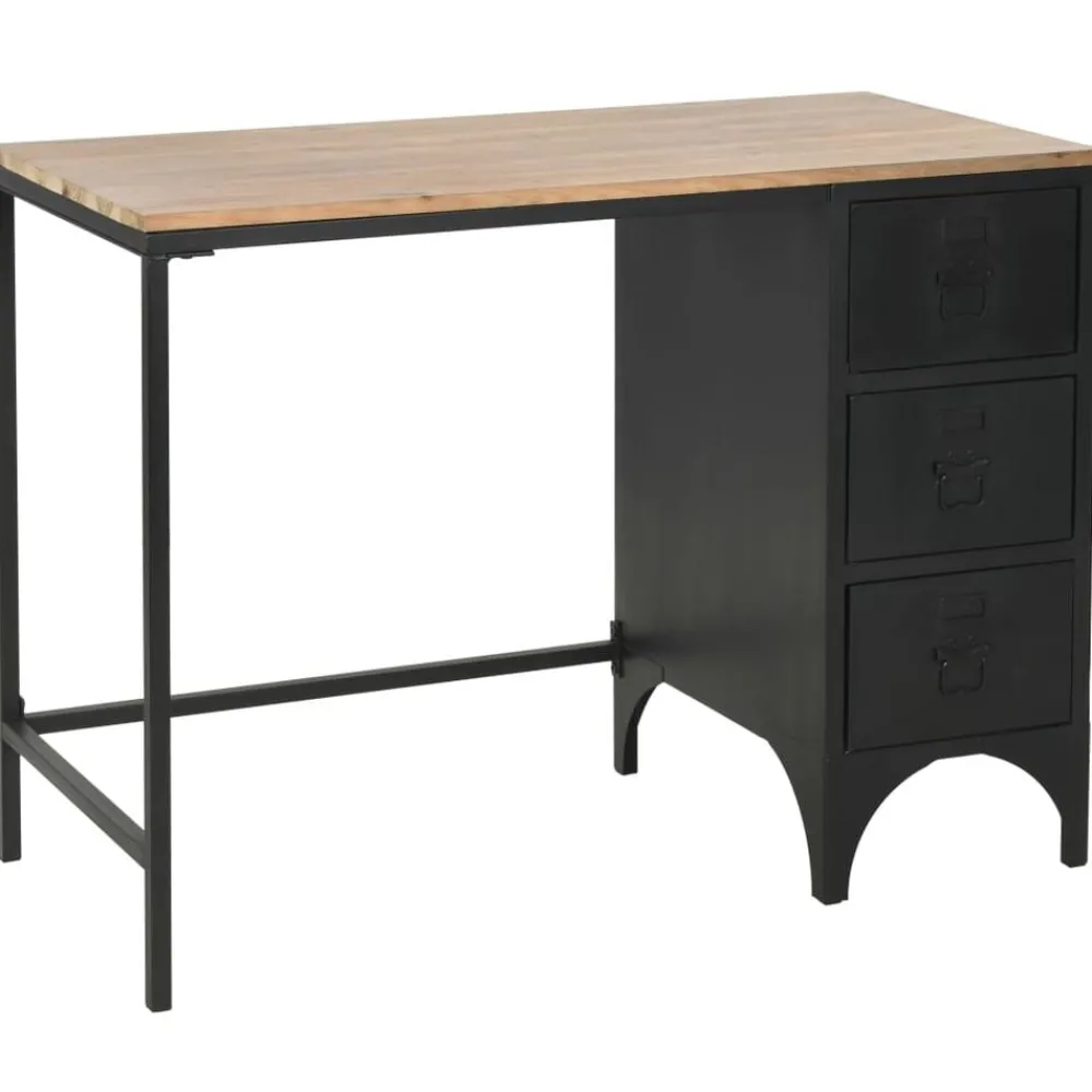 Meubles De Bureau-vidaXL Bureau à piédestal unique Bois de sapin et acier 100x50x76 cm
