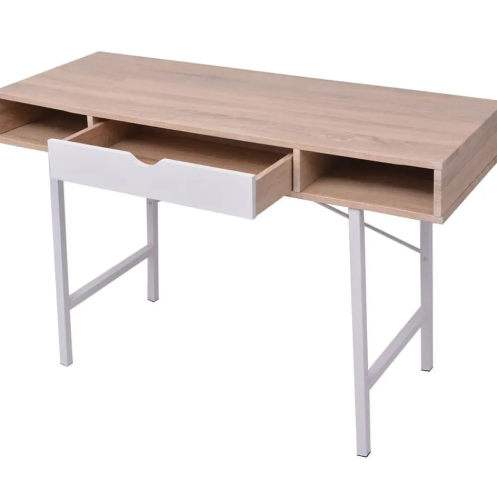 Meubles De Bureau-vidaXL Bureau avec 1 compartiment Chêne et blanc