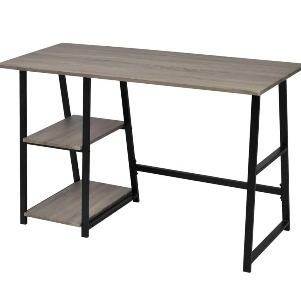 Meubles De Bureau-vidaXL Bureau avec 2 étagères Gris et chêne