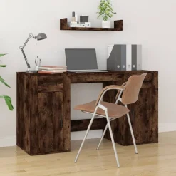 vidaXL Bureau avec armoire chêne fumé bois d'ingénierie