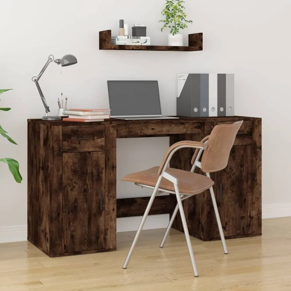 vidaXL Bureau avec armoire chêne fumé bois d'ingénierie