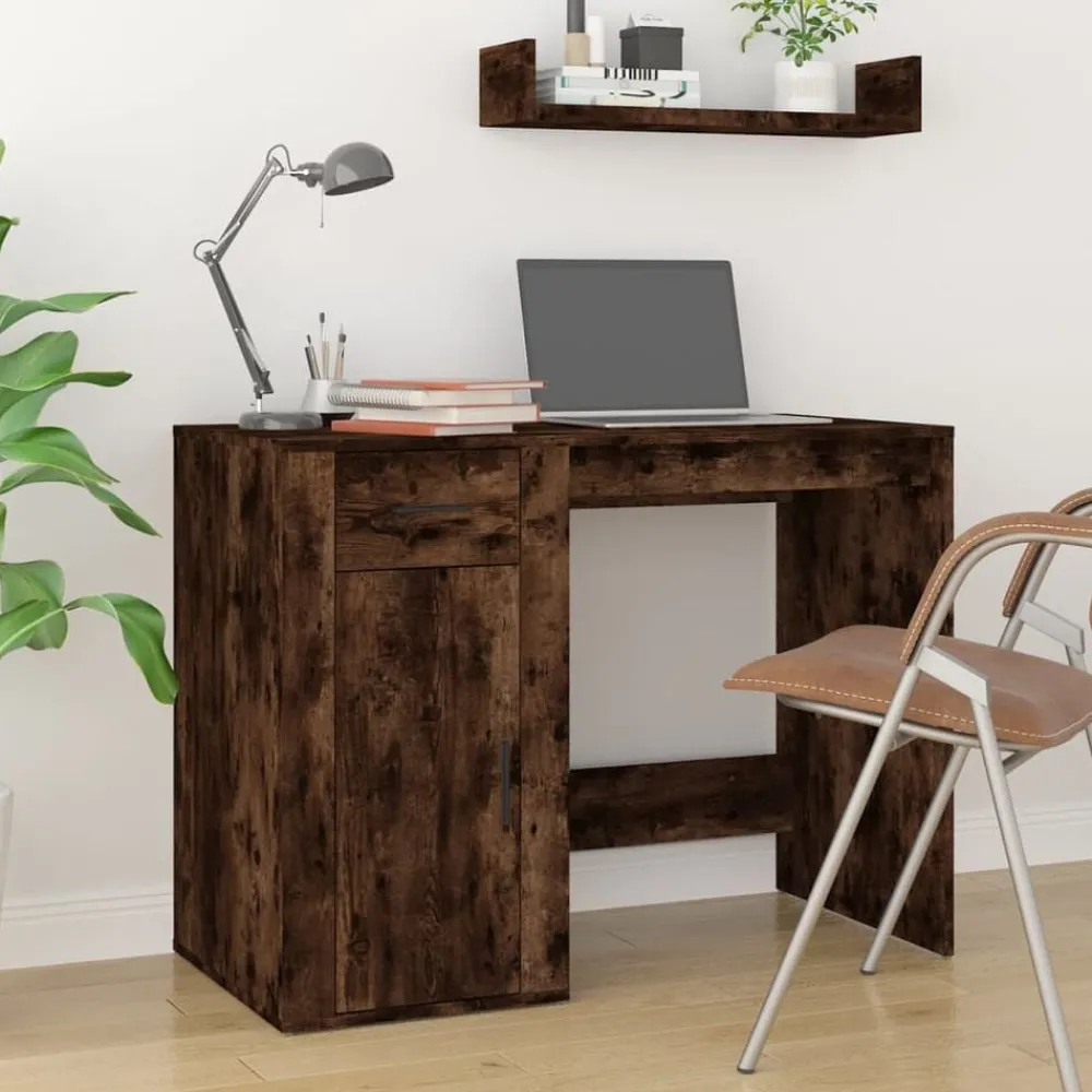 vidaXL Bureau avec armoire chêne fumé bois d'ingénierie