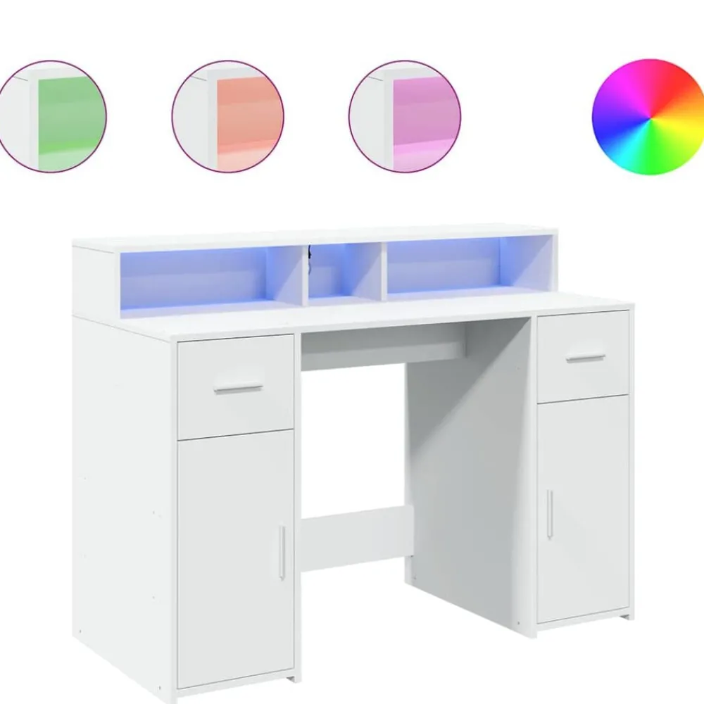 Meubles De Bureau-vidaXL Bureau avec lumières LED 120x55x91 cm bois d'ingénierie Blanc