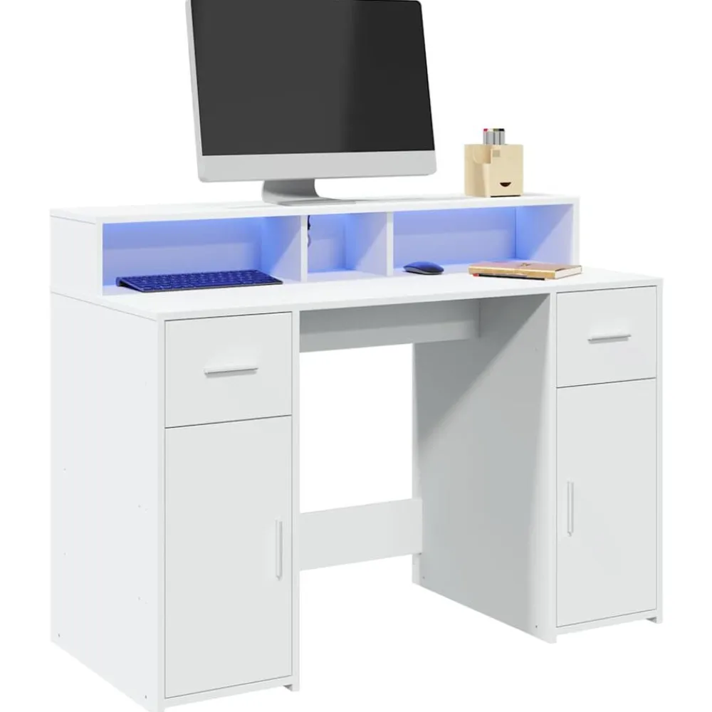 Meubles De Bureau-vidaXL Bureau avec lumières LED 120x55x91 cm bois d'ingénierie Blanc
