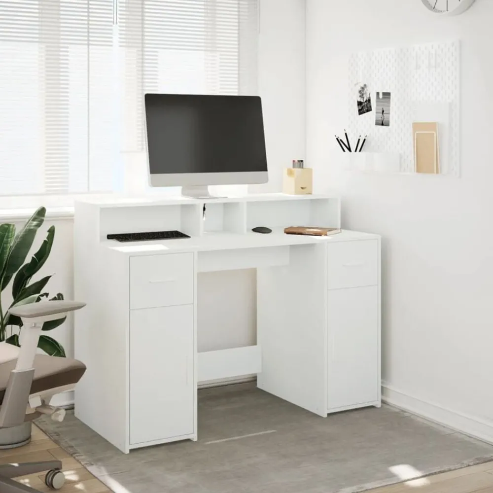 Meubles De Bureau-vidaXL Bureau avec lumières LED 120x55x91 cm bois d'ingénierie Blanc