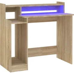Meubles De Bureau-vidaXL Bureau avec lumières LED Chêne 97x45x90 cm Bois d'ingénierie Ch&ecirc;ne sonoma